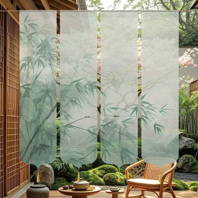 Room Divider Bamboo - Zen Bamboo Print Sheer Room Divider