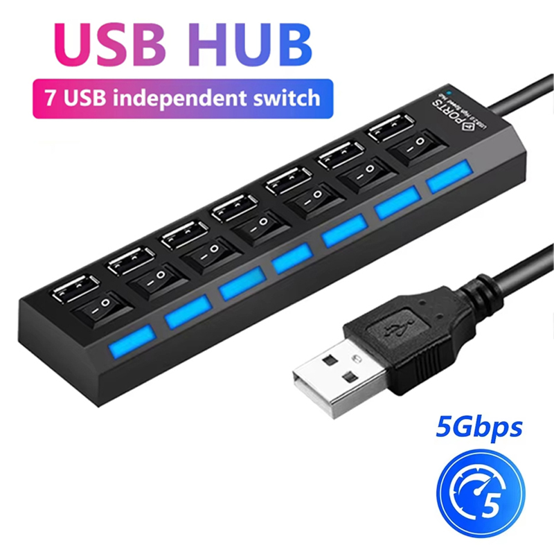 Office Supply Cart - 7 Port USB 2.0 Hub Splitter