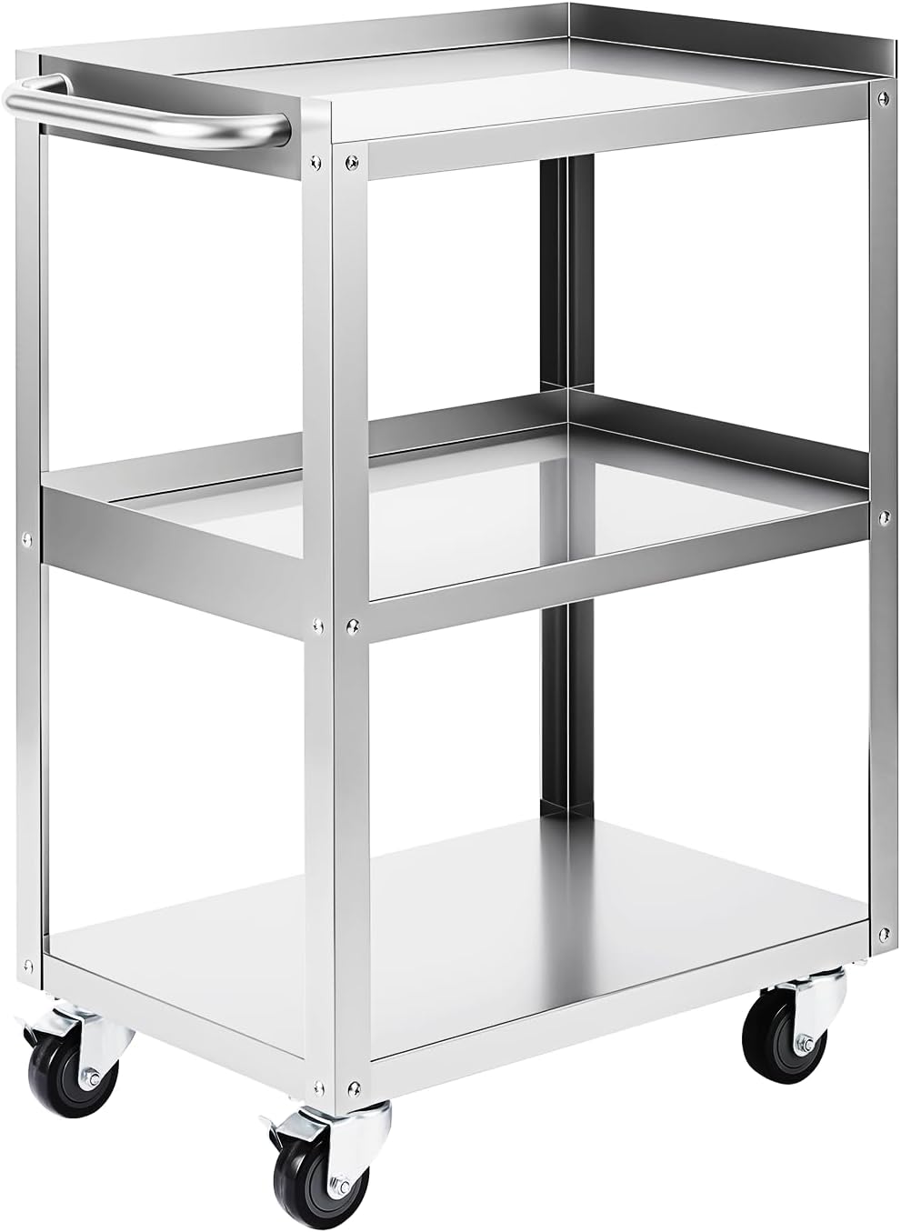 Office Supply Cart - 3-Tier Stainless Steel Rolling Utility Cart