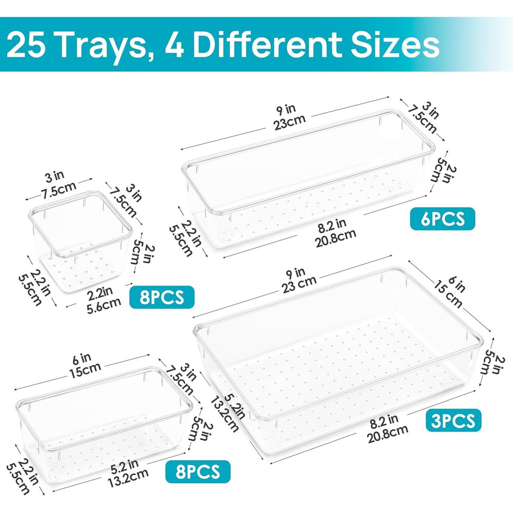 25 PCS Clear Plastic Drawer Or - Drawer Organizer Tray recension och pris