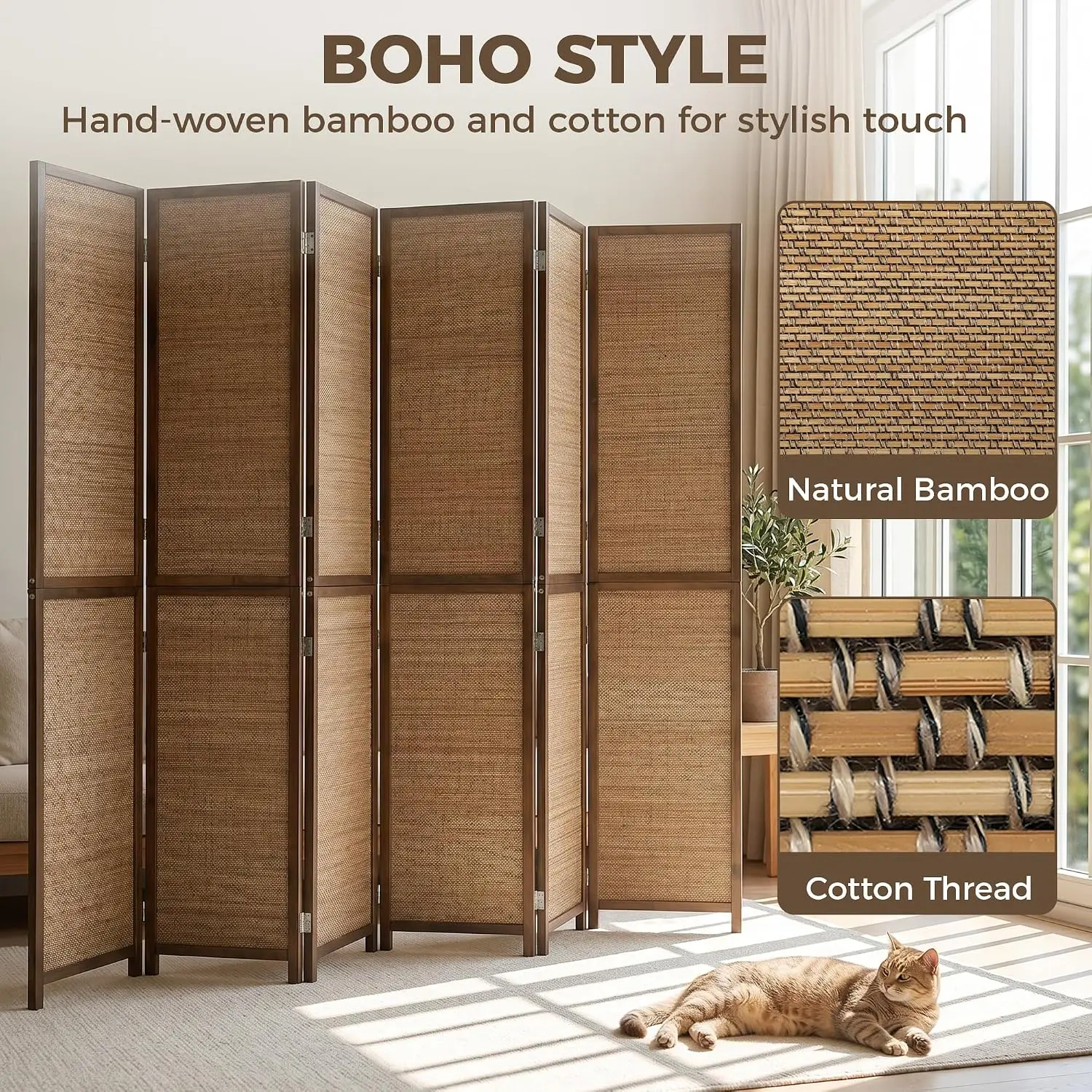6 FT Room Divider, 6 Panel Han - Room Divider Bamboo recension och pris