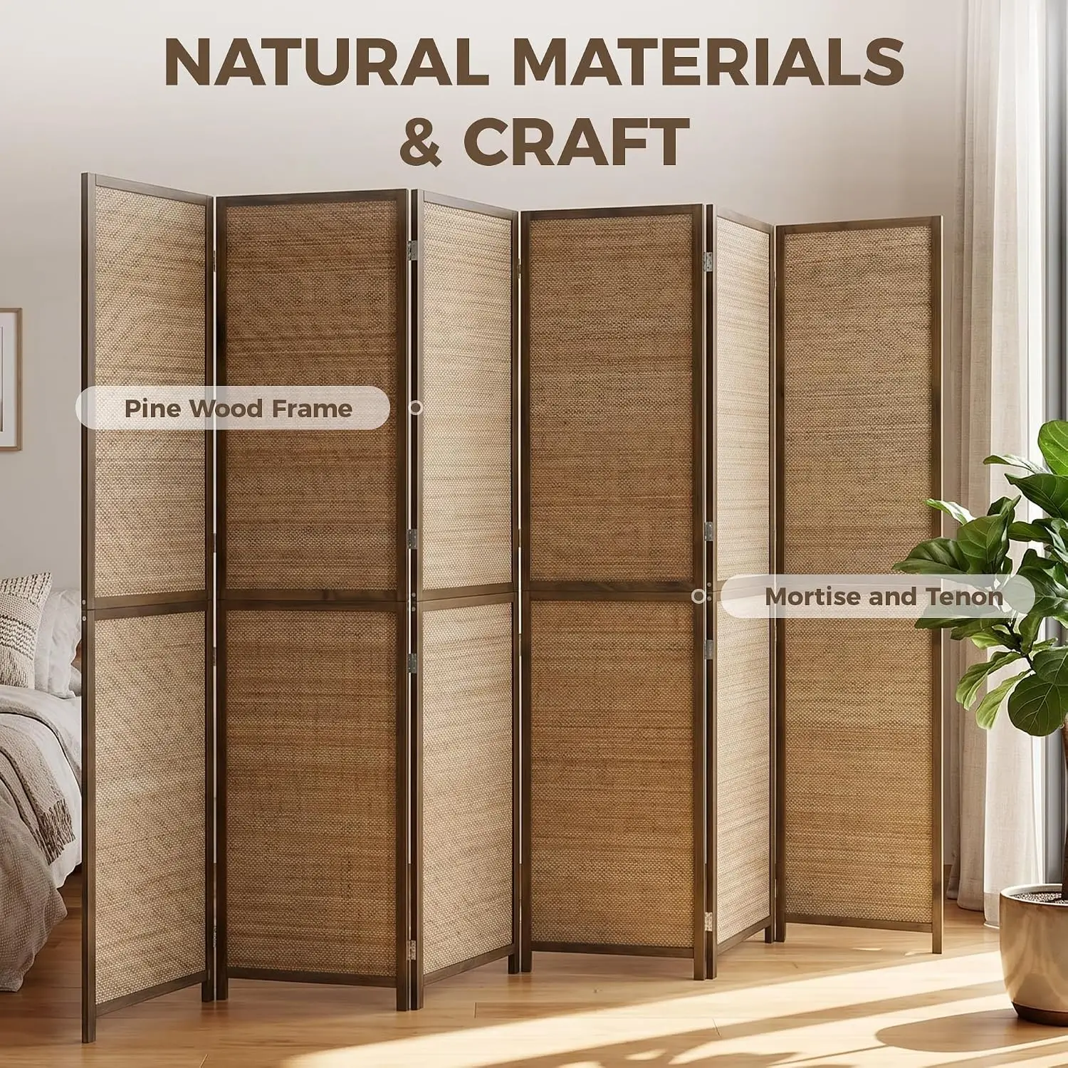 6 FT Room Divider, 6 Panel Han - Room Divider Bamboo recension och pris