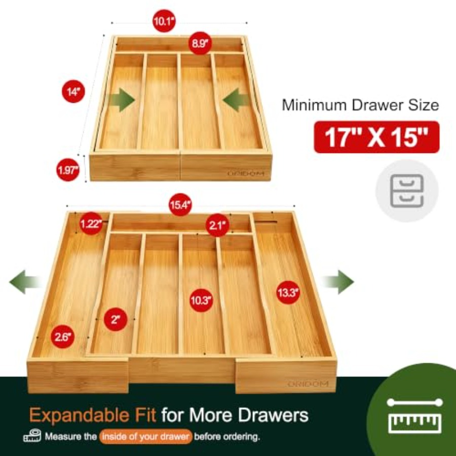 Expandable Bamboo Kitchen Draw - Drawer Organizer Tray recension och pris