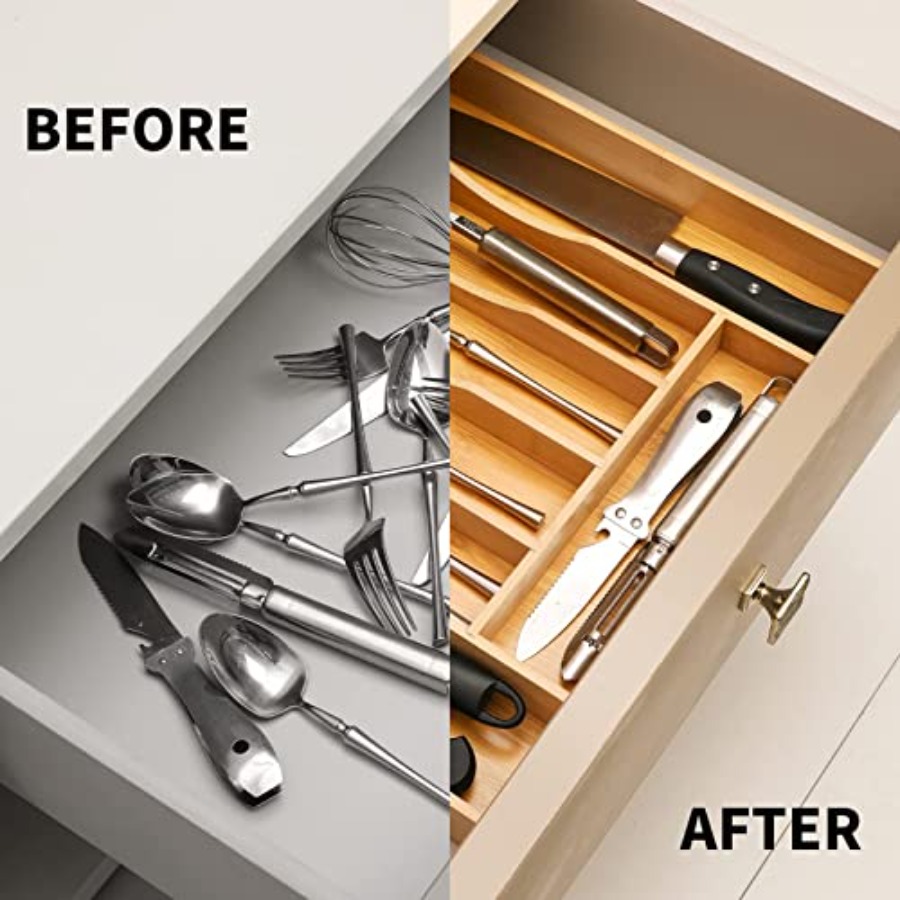 Expandable Bamboo Kitchen Draw - Drawer Organizer Tray recension och pris