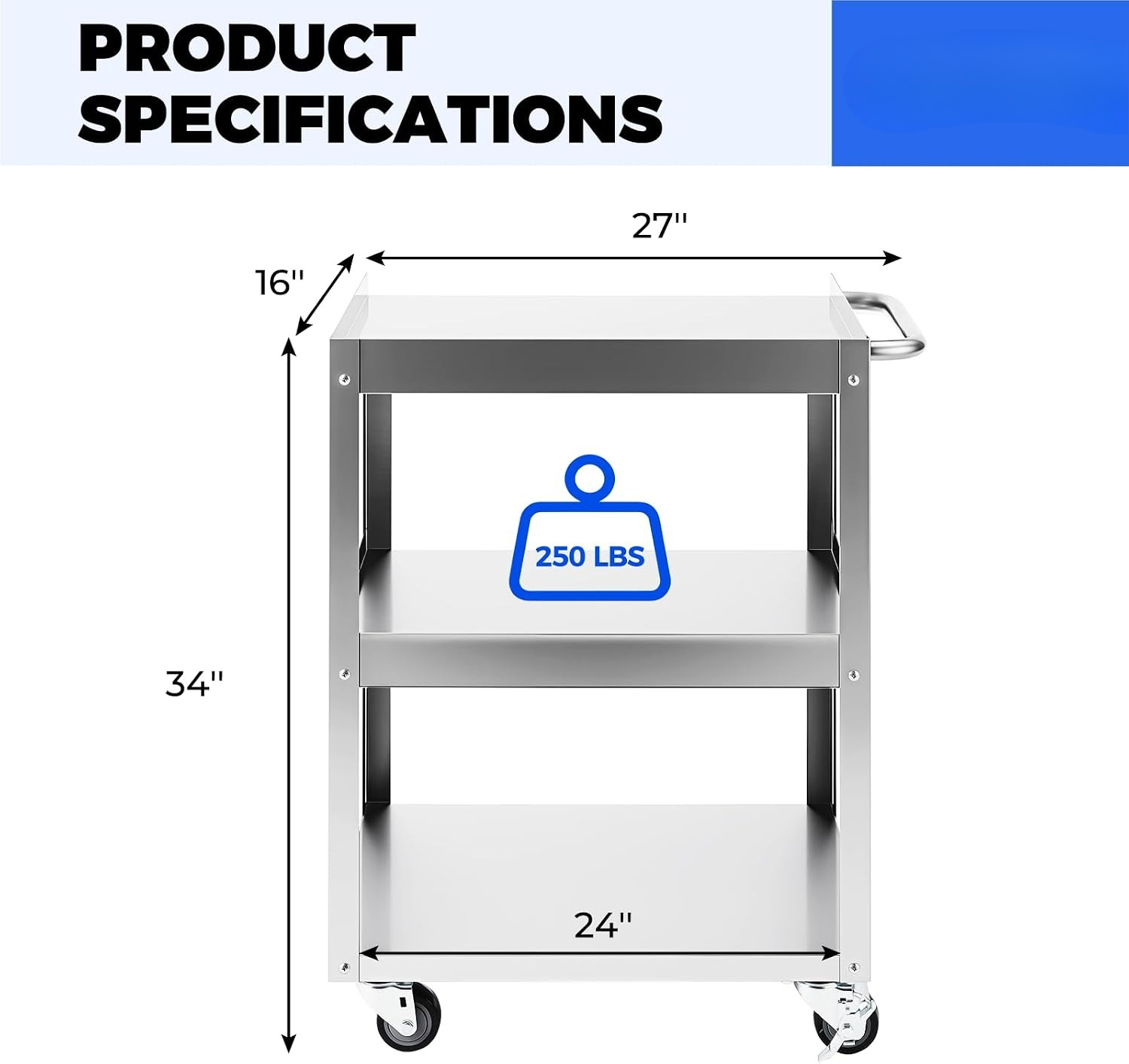 3-Tier Stainless Steel Rolling - Office Supply Cart recension och pris