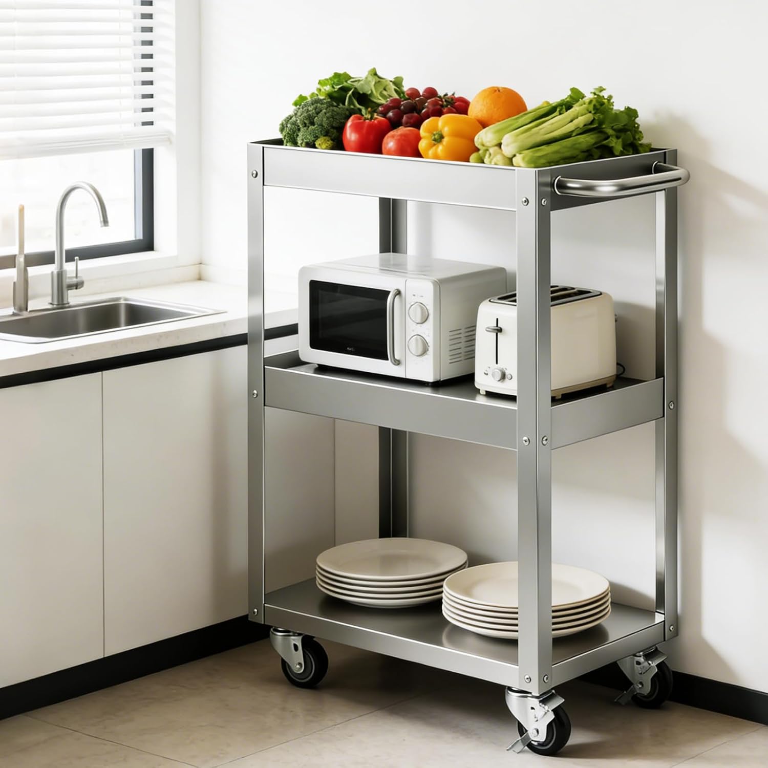 3-Tier Stainless Steel Rolling - Office Supply Cart recension och pris